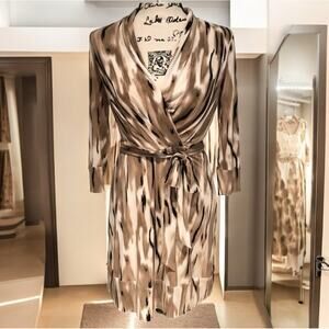 NEW Antonio Melani Wrap Tie Belt 3/4 Sleeve V-Neck Jersey Dress Abstract XS NWOT